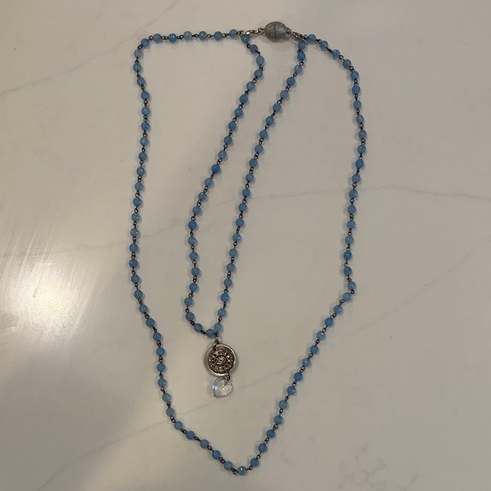 Delicate Blue Bead Pendant Layered Necklace